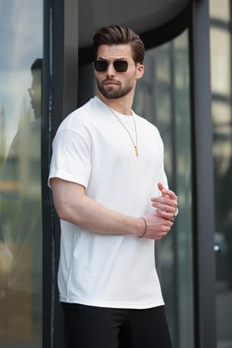 Ekru Basic Bisiklet Yaka Erkek Tişört E7133