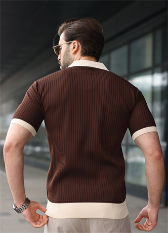 Kahverengi Polo Yaka Triko Erkek Tişört E7471