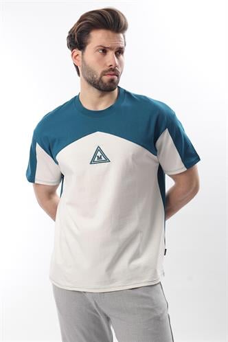 Petrol Mavisi  OverFit Garnili Erkek T-shirt E7104