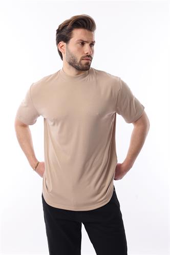 Bej Bisiklet Yaka Basic Erkek T-shirt E7113