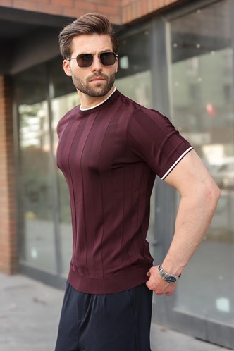 Mürdüm Bisiklet Yaka Regular Fit Triko Erkek Tişört E7487