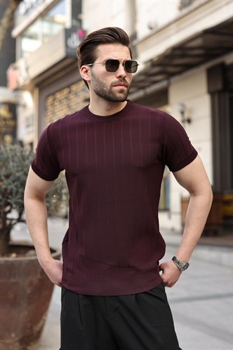 Madmext Erkek Bordo Triko Tişört 5684