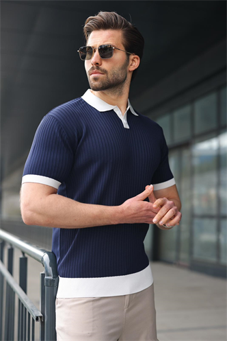 Lacivert Polo Yaka Triko Erkek Tişört E7471