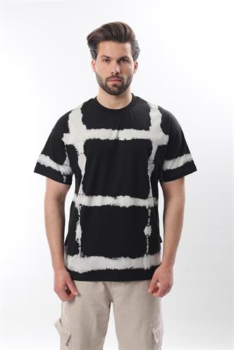 Siyah Bisiklet Yaka Baskılı Basic Erkek T-shirt E7109