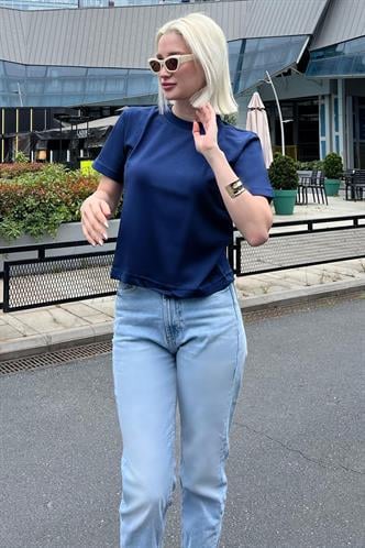 Lacivert Bisiklet Yaka Basic Kadın Tişört MG2075