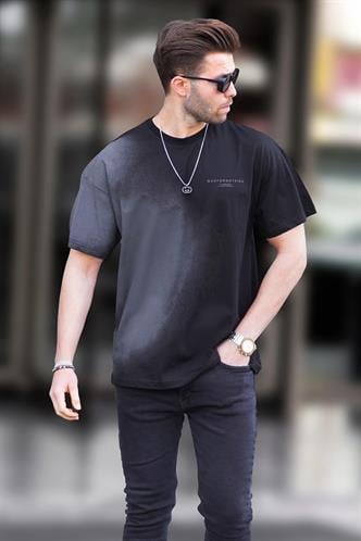 Siyah Baskılı Bisiklet Yaka Erkek Tişört 7028