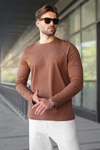 Kahverengi %100 Pamuklu Slim Fit Erkek Tişört E7187
