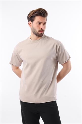  Madmext Bej Bisiklet Yaka Basic Erkek Tişört E7105