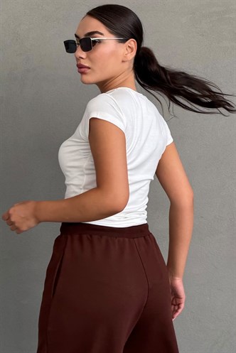 Ekru Basic Slim Fit Kadın Tişört MG2818 