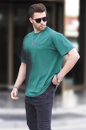 Koyu Yeşil Baskılı Bisiklet Yaka Erkek Tişört 7028