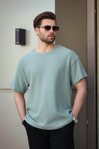 Madmext Mint Yeşili Bisiklet Yaka Oversize Erkek T-shirt E7134