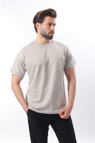Boyalı Gri Bisiklet Yaka Çoban Dikişli Overfit Erkek T-shirt E7103
