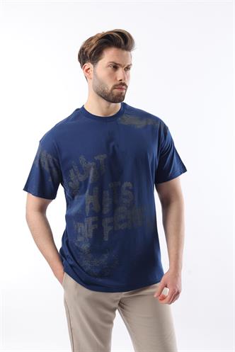 Lacivert Baskılı Erkek T-shirt E7115