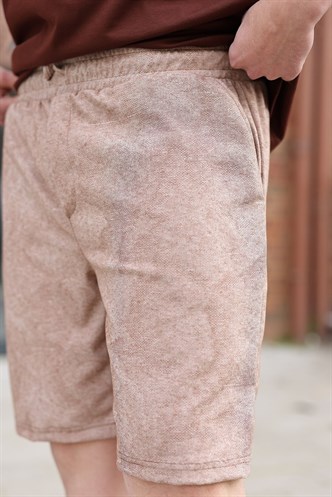 Acı Kahverengi %100 Pamuklu Bisiklet Yaka Şort Tişört Takım E7359