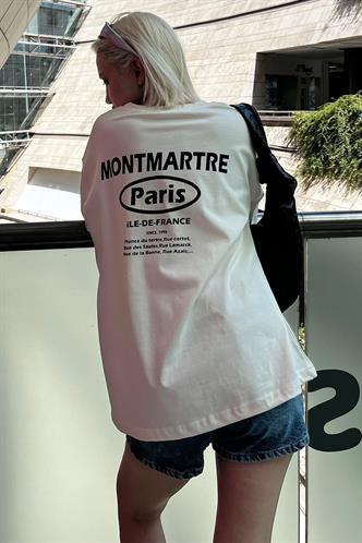 Ekru Oversize Sırt Baskılı Bisiklet Yaka Kısa Kollu Tişört MG2127