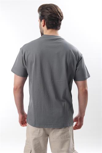 Füme Bisiklet Yaka Baskılı Erkek T-shirt E7110