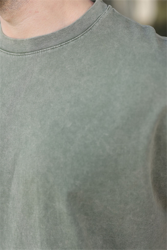 Haki %100 Pamuklu Oversize Erkek Tişört E7178