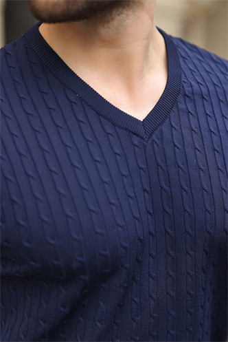 Lacivert V Yaka Kısa Kollu Triko Erkek Tişört E7467