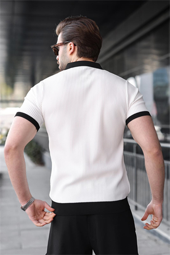 Beyaz Polo Yaka Triko Erkek Tişört E7464