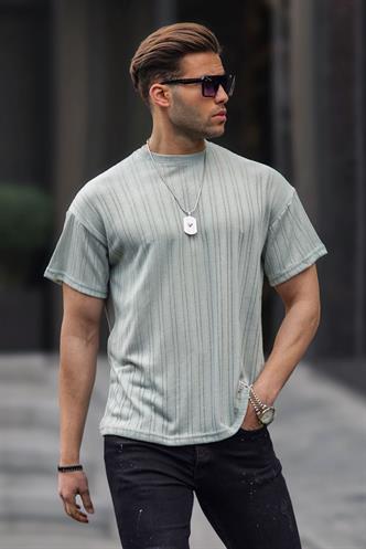 Mint Yeşili  Oversize Bisiklet Yaka Erkek Tişört 6179