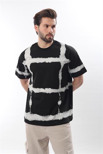 Siyah Bisiklet Yaka Baskılı Basic Erkek T-shirt E7109