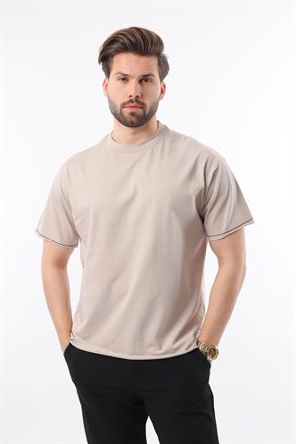  Madmext Bej Bisiklet Yaka Basic Erkek Tişört E7105