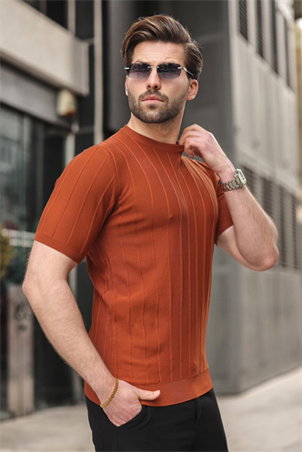 Madmext Erkek Kiremit Triko Tişört 5684