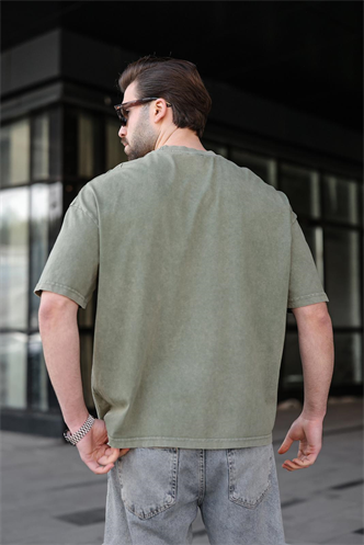 Haki %100 Pamuklu Oversize Erkek Tişört E7178