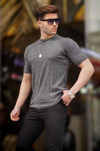 Madmext Erkek Antrasit Triko Tişört 5684