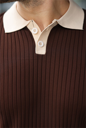 Kahverengi Polo Yaka Triko Erkek Tişört E7471