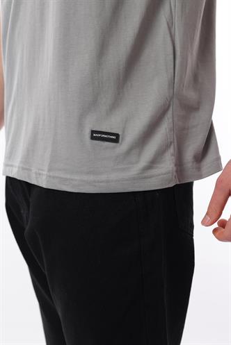 Boyalı Gri Bisiklet Yaka Şerit Detaylı Pamuklu Erkek T-shirt E7033