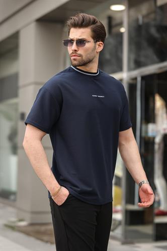 Lacivert Nakış Detaylı Basic Erkek T-shirt E7106