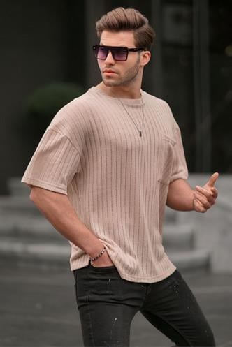 Bej Oversize Erkek Tişört 6180