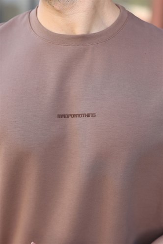 Kahverengi Bisiklet Yaka Oversize Erkek Tişört E7176