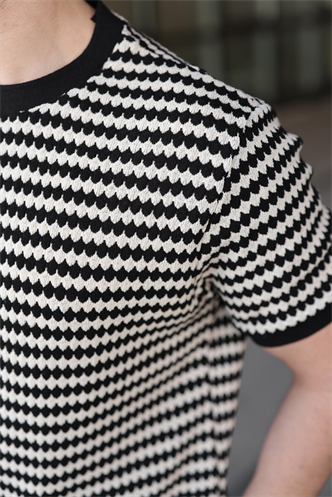 Siyah Jakarlı Bisiklet Yaka Erkek Tişört E7181