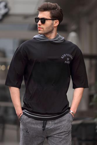 Siyah Kapüşonlu Erkek Tişört 6182