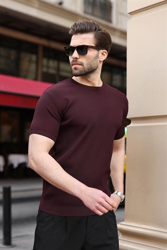 Mürdüm Bisiklet Yaka Fitilli Erkek Tişört E7474