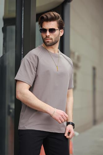 Kahverengi Bisiklet Yaka Basic Erkek T-shirt E7138