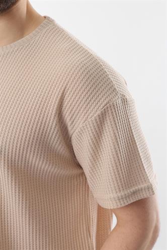 Bej Bisiklet Yaka Erkek T-shirt E7127