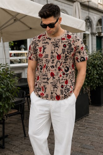 Madmext Baskılı Camel Erkek Tişört 4625
