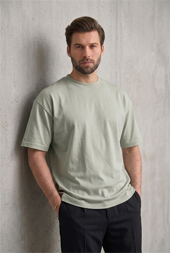 Erkek Çağla Yeşili Oversize Fit Basic Tişört 6066