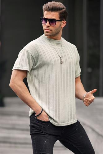 Mint Yeşili  Oversize Bisiklet Yaka Erkek Tişört 6179