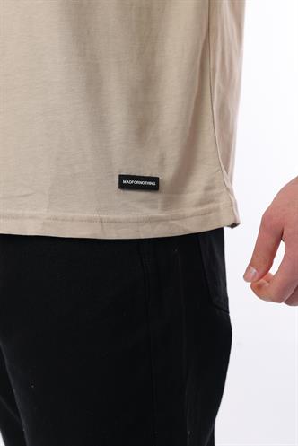 Bej Bisiklet Yaka Şerit Detaylı Pamuklu Erkek T-shirt E7033