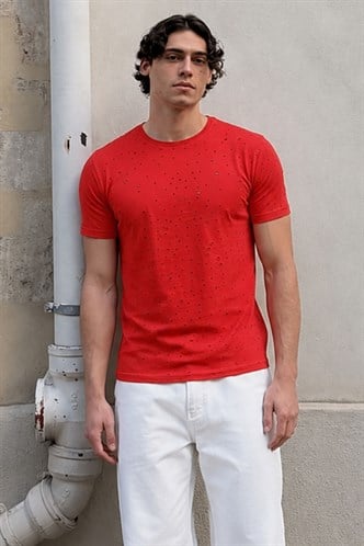 Madmext Men Ripped TOrange T-shirt 2883