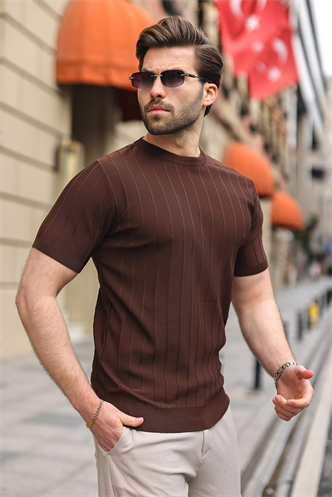 Madmext Erkek Kahverengi Tişört 5684