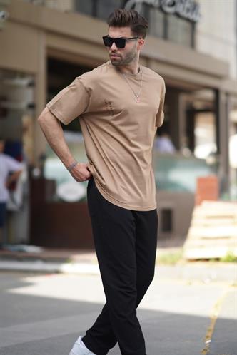 Vizon Bisiklet Yaka Baskılı Kısa Kollu Overfit Tişört 7036