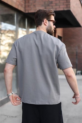 Füme Bisiklet Yaka Oversize Erkek Tişört E7176
