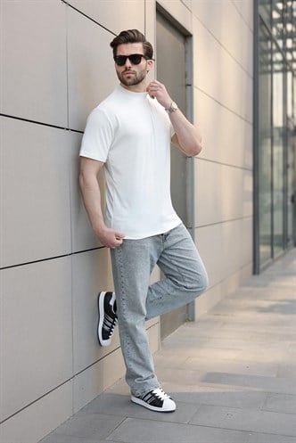 Ekru Bisiklet Yaka Basic Erkek T-shirt E7113