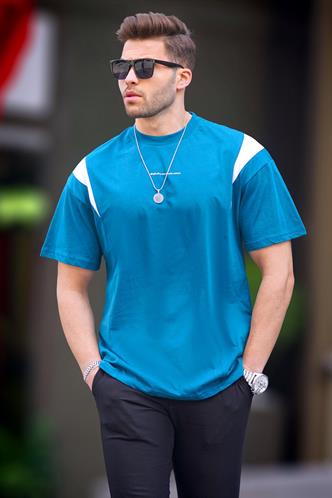 Petrol Mavisi Oversize Bisiklet Yaka Tişört 7003