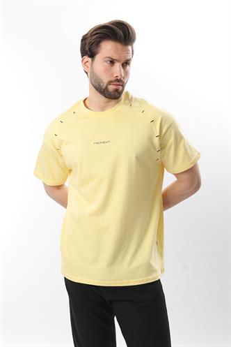 Sarı Baskılı Nakış Detaylı Erkek T-shirt E7108
